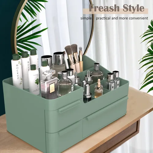 Vista 6 de CHANCETSUI Organizador de maquillaje, juego de organizadores de cajones apilables, organizador de escritorio de baño y encimera de tocador