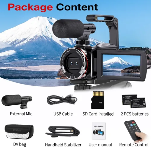 Vista 10 de Videocámara de video 4K, cámara de vlogging UHD de 64MP para YouTube, zoom digital 21X, videocámara 4K para YouTube con micrófono externo