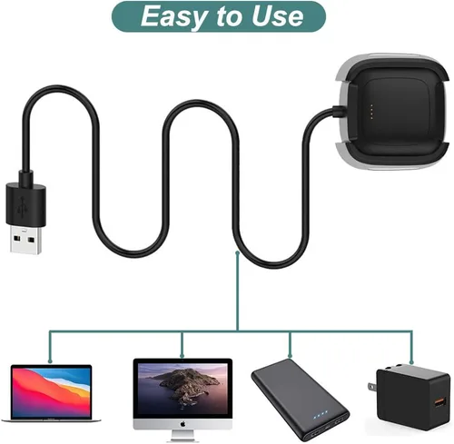 Vista 6 de Cargador Kissmart para reloj inteligente Fitbit Versa 2 (3.3 pies/3.3 ft) Cable de carga de repuesto con cable USB para reloj inteligente Fitbit
