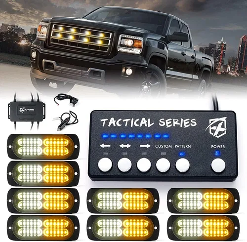 Vista 16 de Xprite Kit de 24 luces estroboscópicas LED ámbar de montaje en superficie con panel de control, conjuntos de luces de advertencia de emergencia