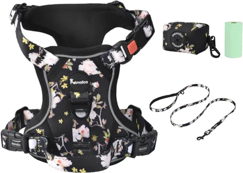 Vista 20 de Petmolico Juego de arnés para perro sin tirones con accesorio de correa, asa de fácil control, chaleco reflectante para razas pequeñas, chaleco