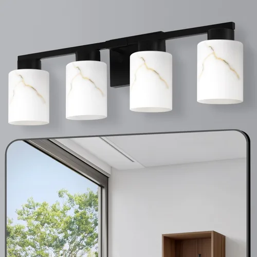 Vista 17 de Juego de 2 apliques de pared dorados con pantalla de vidrio de mármol, accesorios modernos de tocador de baño para dormitorio, pasillo, entrada