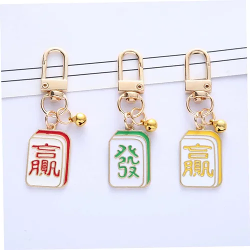 Vista 8 de SOIMISS Llavero Mahjong para decoración de dados, decoración de metal, llavero de Feng Shui, llavero de la suerte, colgante de Mahjong, llavero