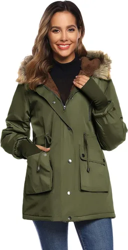 Vista 6 de Grace Karin - Abrigo con capucha para mujer (forro polar, con bolsillos). Chaquetas con bolsillos, parkas, abrigos., L, Verde