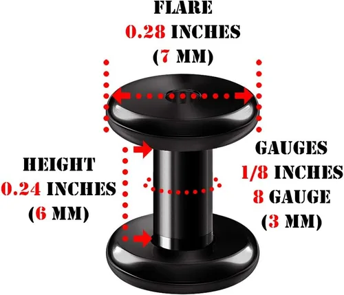 Vista 3 de Big GAUGES Par de dilatadores de acero quirúrgico 316L negro anodizado túnel piercing joyería ensanchador de oreja redondeado tapones pendiente