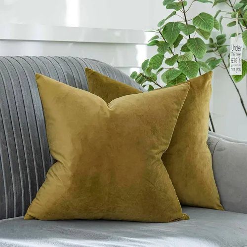 Vista 37 de Juego de 2 fundas de almohada decorativas de terciopelo de 14 x 14 pulgadas con cremallera, fundas de cojín cuadradas suaves y lisas de lujo