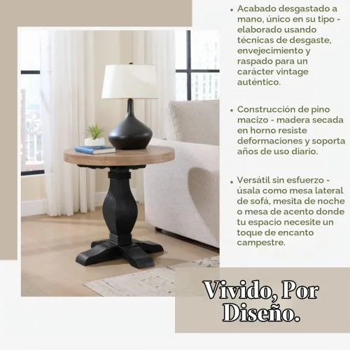 Vista 3 de Martin Svensson Home Napa - Mesa auxiliar con pedestal de madera maciza, color negro y madera flotante