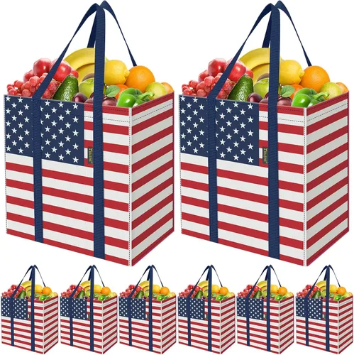 Vista 16 de BALEINE Paquete de 2 bolsas de comestibles reutilizables con parte inferior reforzada, bolsas plegables resistentes (follaje antiguo)