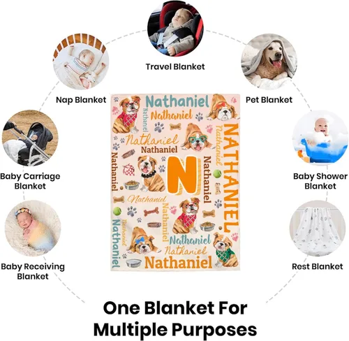 Vista 8 de Manta preescolar personalizada de bulldog para bebés, niños y niñas, sábanas de franela personalizadas súper suaves y ligeras, decoración para cuna
