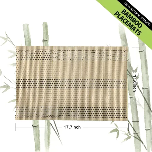 Vista 2 de Juego de 8 manteles individuales de bambú natural antideslizantes, lavables, resistentes al calor, para comedor y cocina (beige)