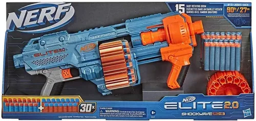 Vista 8 de Nerf Elite 2.0 Shockwave RD-15 Blaster, 30 Nerf Dards, 15 dardos giratorios, Bombeo-Acción Slam Fire, capacidad de personalización incorporada 3.1 x