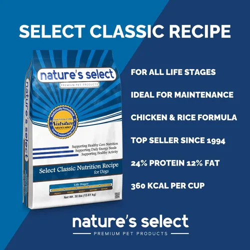 Vista 2 de Nature's Select Classic Recipe - Comida seca para perros de pollo y arroz para todas las etapas (30 libras)