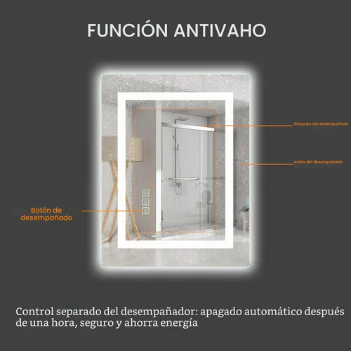 Vista 6 de Espejo de baño LED de 16 x 20 pulgadas, sin marco, con luces retroiluminadas y regulables frontales, antiniebla (apagado automático), espejo