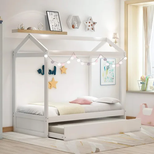 Vista 3 de Bastidor para cama tamaño Twin, con techo y cerca, no incluye box spring