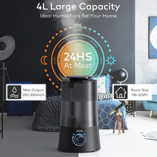 Vista 3 de Humidificadores para dormitorio, humidificador de niebla fría de 4 L, difusor de aceite de llenado superior, humidificadores ultrasónicos