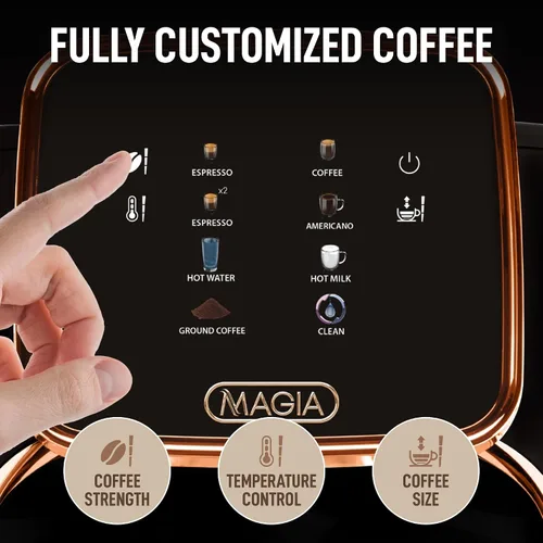 Vista 4 de Zulay Kitchen Magia - Máquina automática de café expreso, clásica, cobre negro, cafetera súper automática con molinillo integrado, varita de vapor