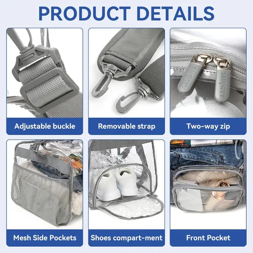 Vista 4 de Bolsa de lona transparente grande y resistente con compartimento para zapatos, bolsa de gimnasio transparente aprobada por estadios con correa