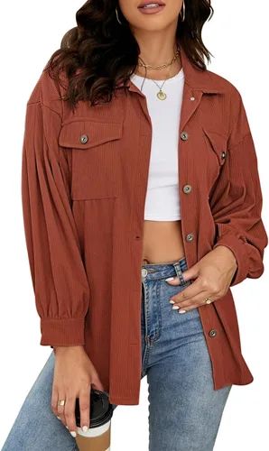 Vista 3 de Plus Size Corduroy Jacket for Women Casual Long Sleeve Button Down Shacket Jacket