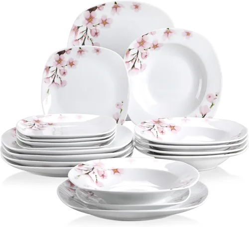 Vista 24 de VEWEET Annie - Vajilla de porcelana para 6 personas, 30 piezas, con platos y tazones, incluyendo cena, postre, sopa, tazas y platillos