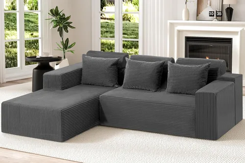 Vista 10 de Homguava - Sillones seccionales modulares para sala de estar, sofá de 101" en forma de nube con chaise en L, cómodo sofá de sala de estar