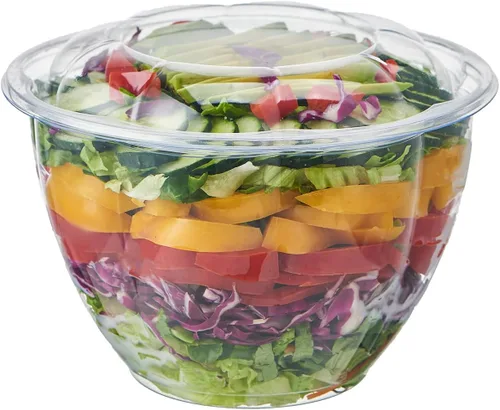 Vista 11 de 50 juegos de ensaladas de plástico transparente de 24 onzas con tapas herméticas desechables para llevar, recipientes para mezclar para frutas