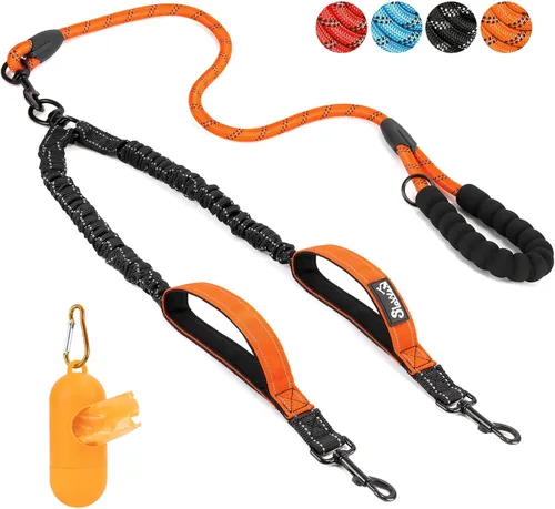 Vista 13 de SlowTon Correa doble para dos perros – Correa para perro sin enredos, correa giratoria de 360° reflectante doble para perro con dos asas acolchadas