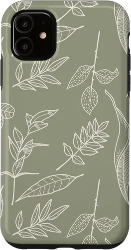 Vista 8 de Carcasa para iPhone 16, diseño de hojas y flores, color verde salvia