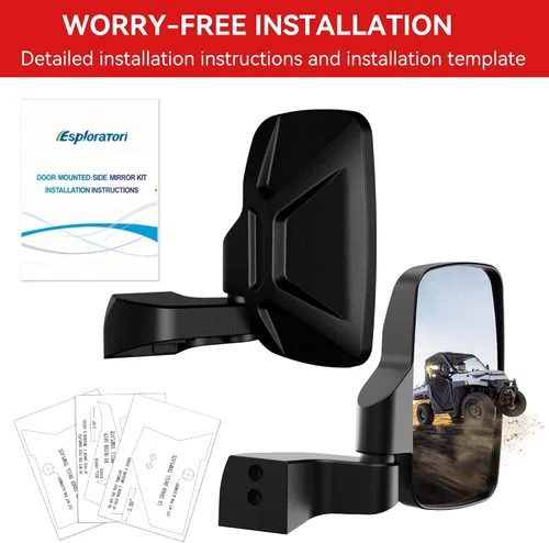 Vista 7 de Espejos Laterales Ranger Montados en Puerta, Espejos Laterales UTV Esploratori para Puerta Completa Polaris Ranger Compatible con Polaris Ranger