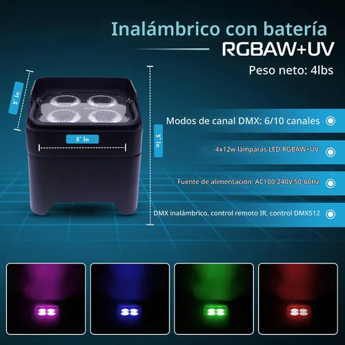 Vista 5 de ColorKey MobilePar Mini Hex 4 inalámbrico alimentado por batería RGBAW+UV Uplight DJ Light (CKW-6020B)