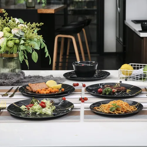 Vista 5 de Juego de vajilla de melamina – 12 piezas de platos y cuencos, ideal para fiestas en interiores y exteriores, sin BPA, apto para lavavajillas