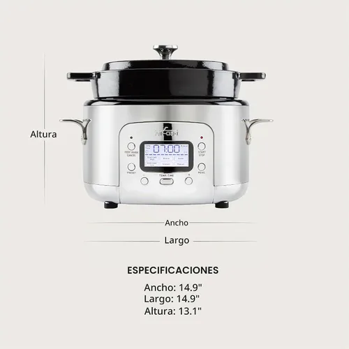 Vista 2 de All-Clad Olla de cocción lenta eléctrica 7 en 1 de 5 cuartos de galón con acero inoxidable y hierro fundido, 1200 W - Olla esmaltada negra