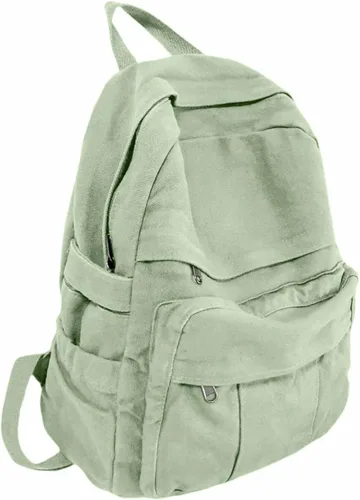 Vista 12 de Mochila de lona para mujer, mochila estética retro, mochila básica para estudiantes de secundaria/universidad, bolsa de viaje para laptop, Negro