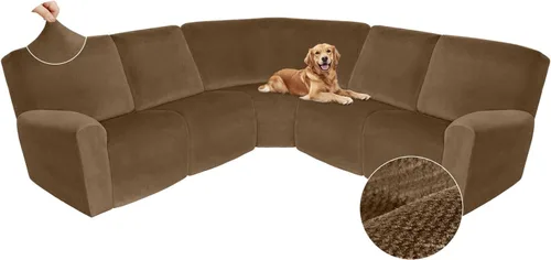 Vista 624 de Arfntevss Fundas de sofá seccional reclinable de terciopelo, Funda de sofá seccional de esquina para sofá reclinable, Funda elástica suave