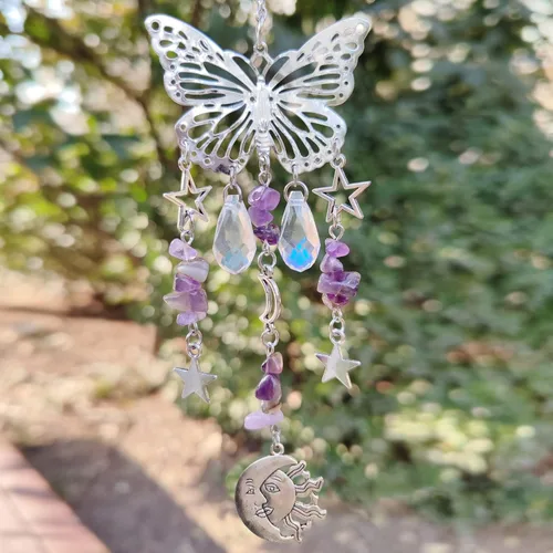 Vista 6 de Colgante de bola de prisma de cristal con diseño de mariposa para el hogar, jardín, decoración de coche