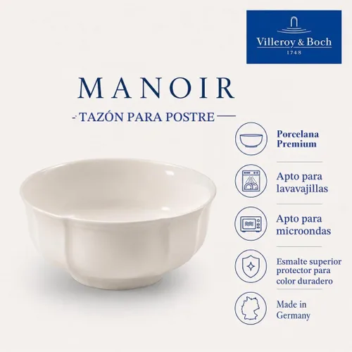 Vista 6 de Villeroy & Boch Manoir - Cuenco para postre, color blanco cremoso, 12 onzas