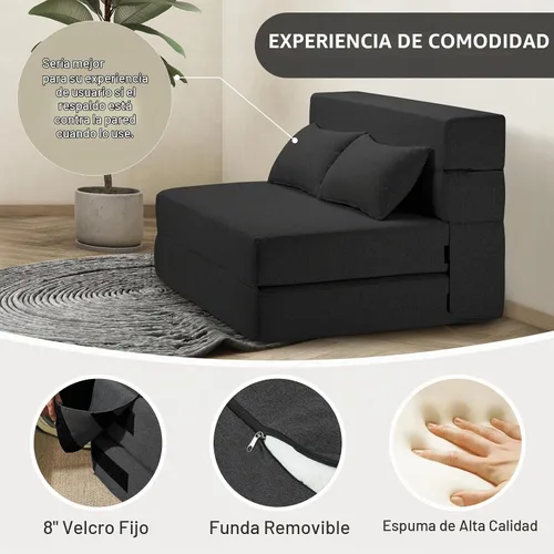 Vista 4 de SUYOLS Sofá Cama Plegable con Almohadas - Silla Convertible Sofá de Piso y Colchón para Dormir, Sleeper de Espuma Viscoelástica Plegable para Sala