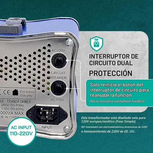 Vista 8 de LiteFuze 1000W Transformador Automático de Voltaje Paso-arriba/Paso-abajo - 110/120v a 220/240v - De Alta Resistencia – Protección de Interruptor