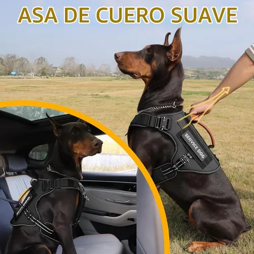 Vista 4 de Arnés táctico para perro, chaleco de servicio con hebillas de metal, chaleco reflectante sin tirones para perros medianos y grandes, chaleco con asa