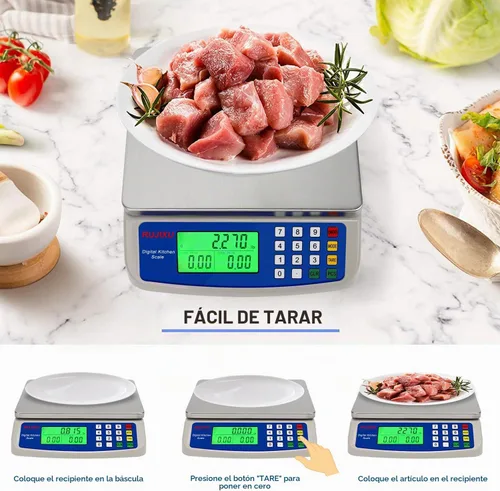Vista 7 de Gran báscula digital de cocina 30KG báscula comercial de alimentos 66LB para hornear pan carne acero inoxidable báscula de cálculo de precios GRIS
