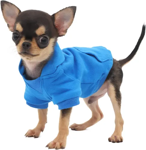 Vista 2 de LOPHIPETS Sudadera ligera de algodón para perros pequeños – Sudadera con capucha para chihuahuas, cachorros y razas en miniatura - Azul/XS