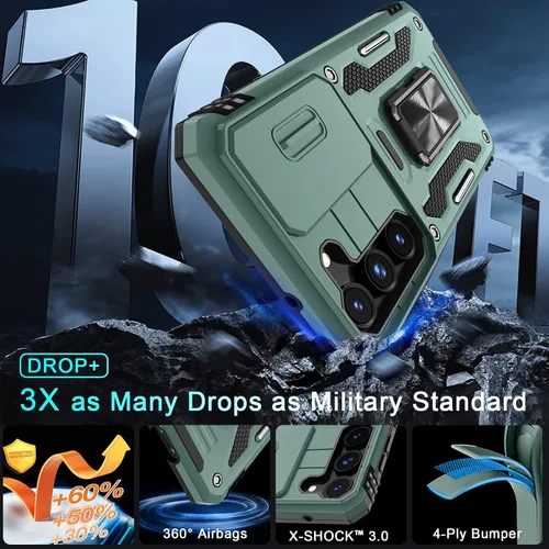 Vista 4 de DEERLAMN Funda para Samsung Galaxy S23 con Cubierta Deslizante para Cámara + Protector de Pantalla (2 Paquetes), Soporte de Anillo Giratorio
