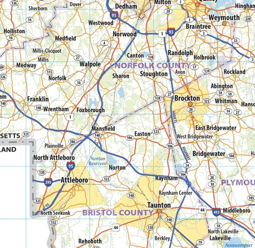 Vista 4 de Mapa de pared laminado de Massachusetts (36 pulgadas de ancho x 23 pulgadas de alto)