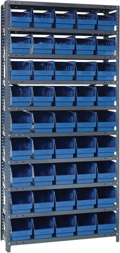 Vista 183 de Quantum QSBU-245BK Heavy Duty Shelving Unit with (7) Shelves and (24) QUS245 Black Bins for Garage Warehouse Storage Distribution 400 lb Load