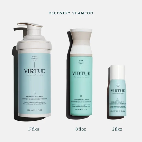 Vista 5 de VIRTUE Champú de recuperación sin sulfato con queratina y aceite de semilla de baobab para cabello dañado, color seguro