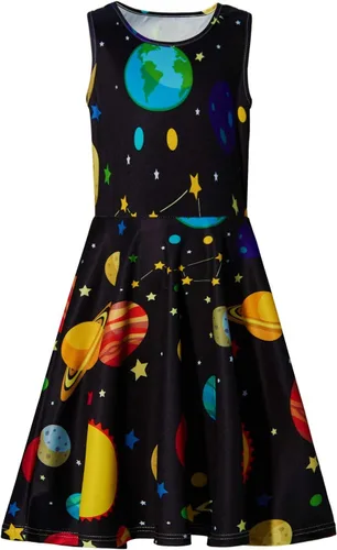 Vista 2 de uideazone Vestido sin mangas para niñas, cuello redondo, estampado floral, vestido casual para fiesta en casa, playa, 4-12 años