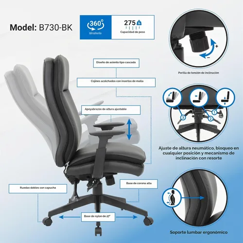 Vista 8 de Boss Office Products Silla ejecutiva de respaldo alto con brazos ajustables