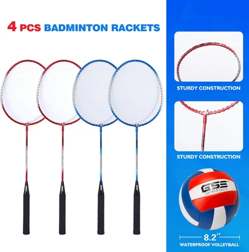 Vista 5 de GSE Games & Sports Expert Outdoor Badminton and Volleyball Combo Set, Yard Net Game Set with Ball, Pump, Boundary Line and Carry Bag for Backyard