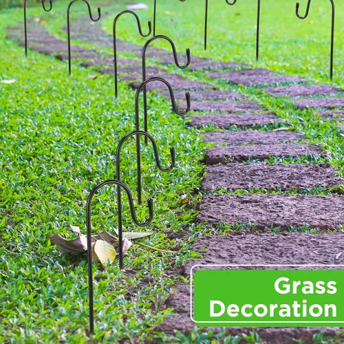 Vista 6 de Hicarer Paquete de 24 ganchos de pastor de 15 pulgadas para plantas al aire libre, gancho para colgar metal negro para jardín, poste para comedero