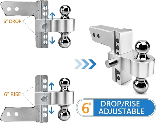 Vista 4 de Enganche de remolque ajustable - Tlvuvmo Enganche de caída de aluminio (se adapta a receptor de 2.5''), caída/elevación de 6 pulgadas, capacidad