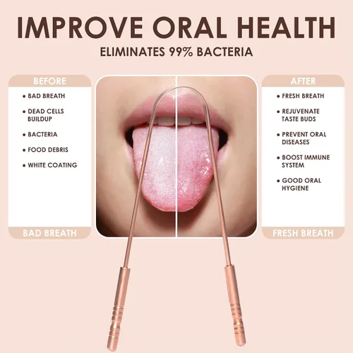 Vista 3 de TruLife - Raspador de lengua para adultos (paquete de 2), limpiador de lengua para cuidado e higiene bucal, raspador de lengua de metal, reduce